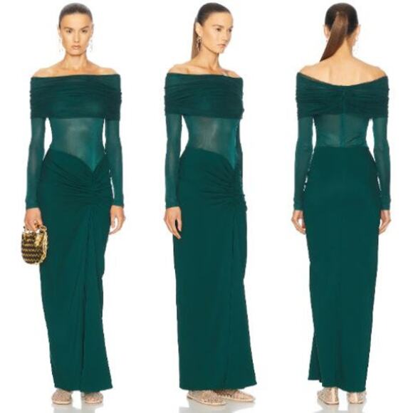 Christopher Esber | NWT Sonora Veiled Ruched Dress in Evergreen AUS 4 / US 0 - Picture 2 of 16